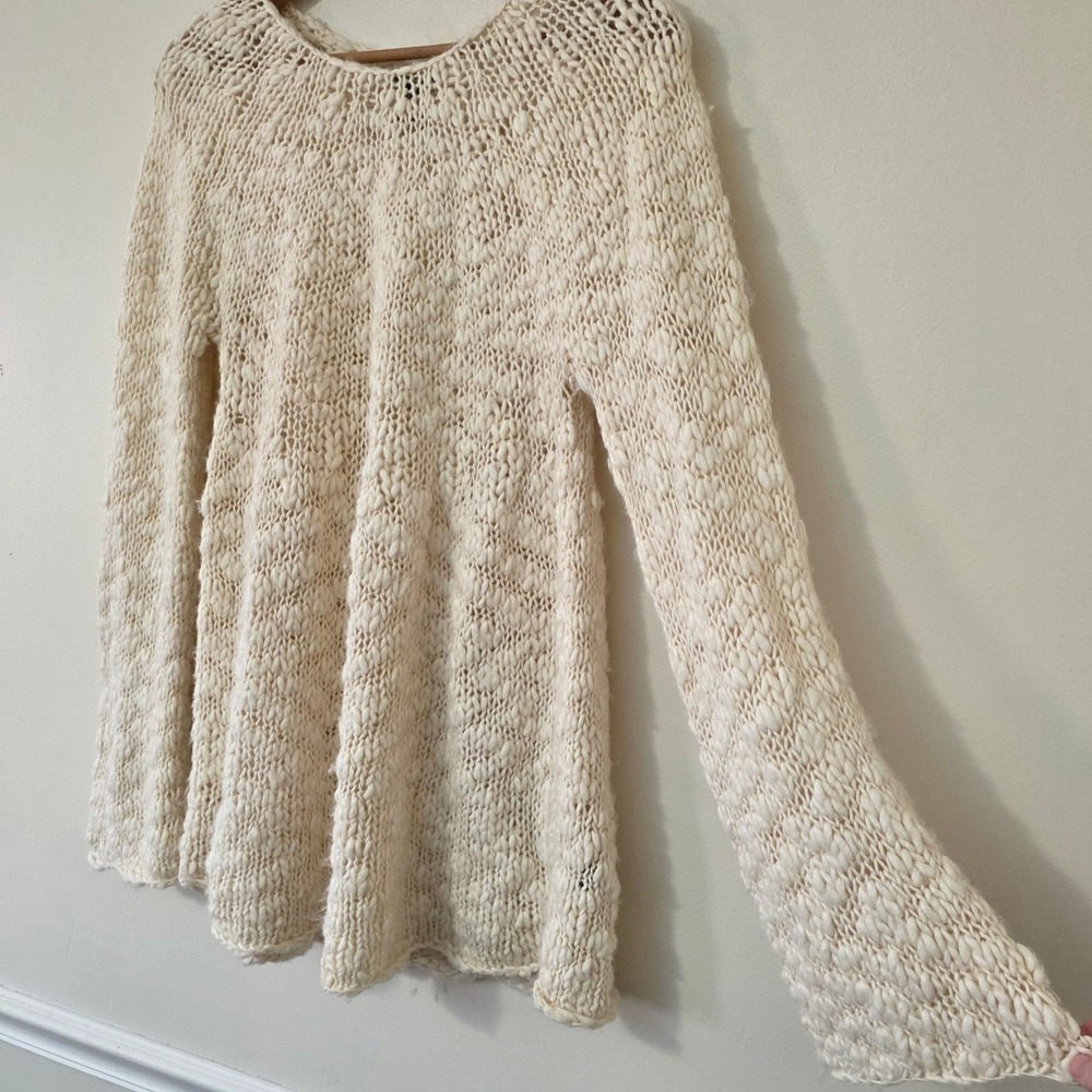 Calvin Klein Jeans Chunky Wool Blend Sweater Tunic Sz XL Boho Flare Sleeve Open - Picture 5 of 10